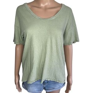 American Eagle Solid Light Green Relaxed Fit Scoop Neck Short Sleeve T-Shirt Top